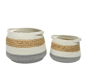 STRIPED BASKET WITH HANDLES